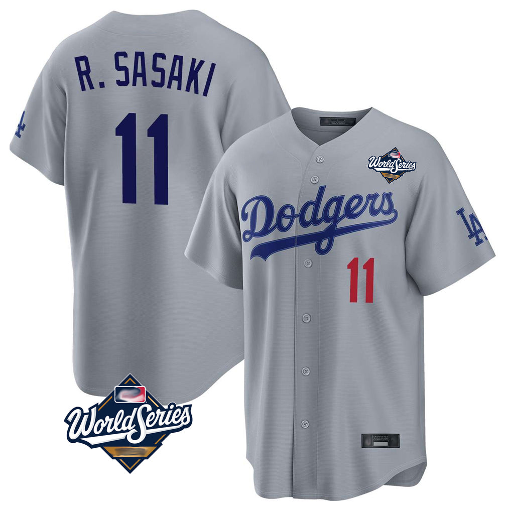 LA.Dodgers #11 Roki Sasaki Player Gray World Series Game Home Fdoa Stitched Jerseys