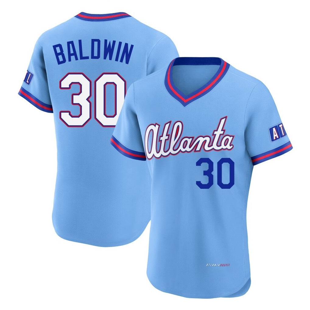 A.Braves #30 Drake Baldwin Player Powder Blue 2026 City Connect T-shirt Limited Elite Home Game Gdoa Stitched Jerseys