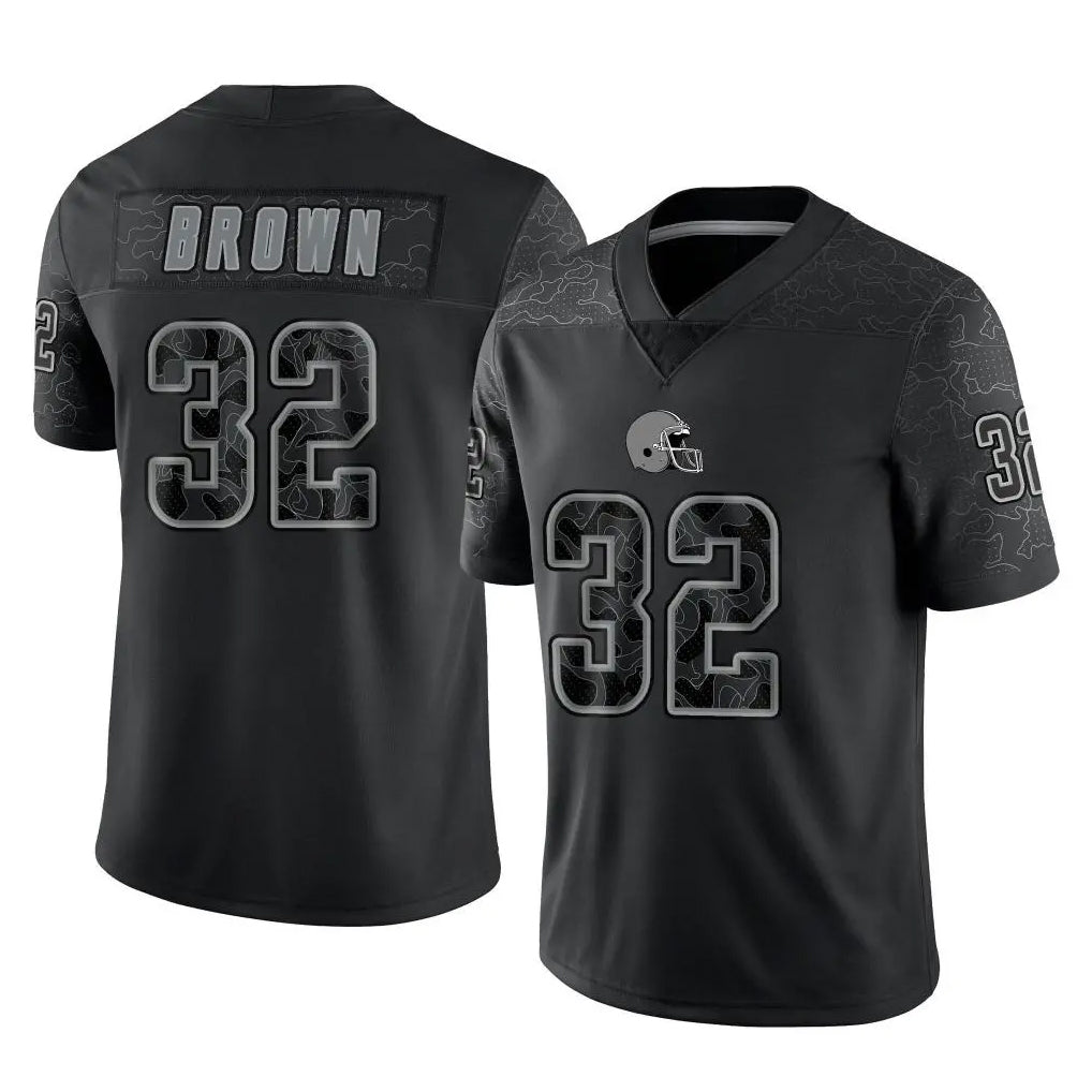 C.Browns #32 Jim Brown Player Black Reflective Home Game Gdoa Stitched Jerseys