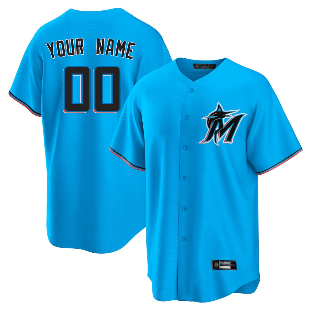 Custom M.Marlins Blue Home Game Any Name & Number Gdoa Stitched Jerseys