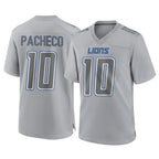 D.Lions #10 Isiah Pacheco Player Gray Atmosphere Fashion Home Game Gdoa Stitched Jerseys