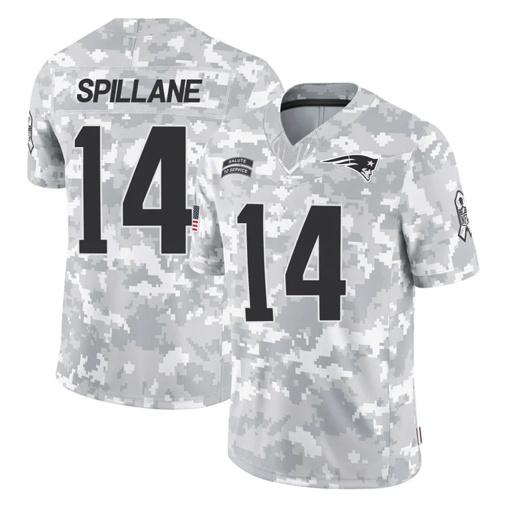 NE.Patriots #14 Robert Spillane Player Arctic Camo Salute To Service Limited Game Gdoa Stitched Jerseys