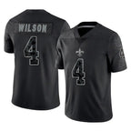 NO.Saints #4 Zach Wilson Player Black Limited Reflective Home Game Gdoa Stitched Jerseys