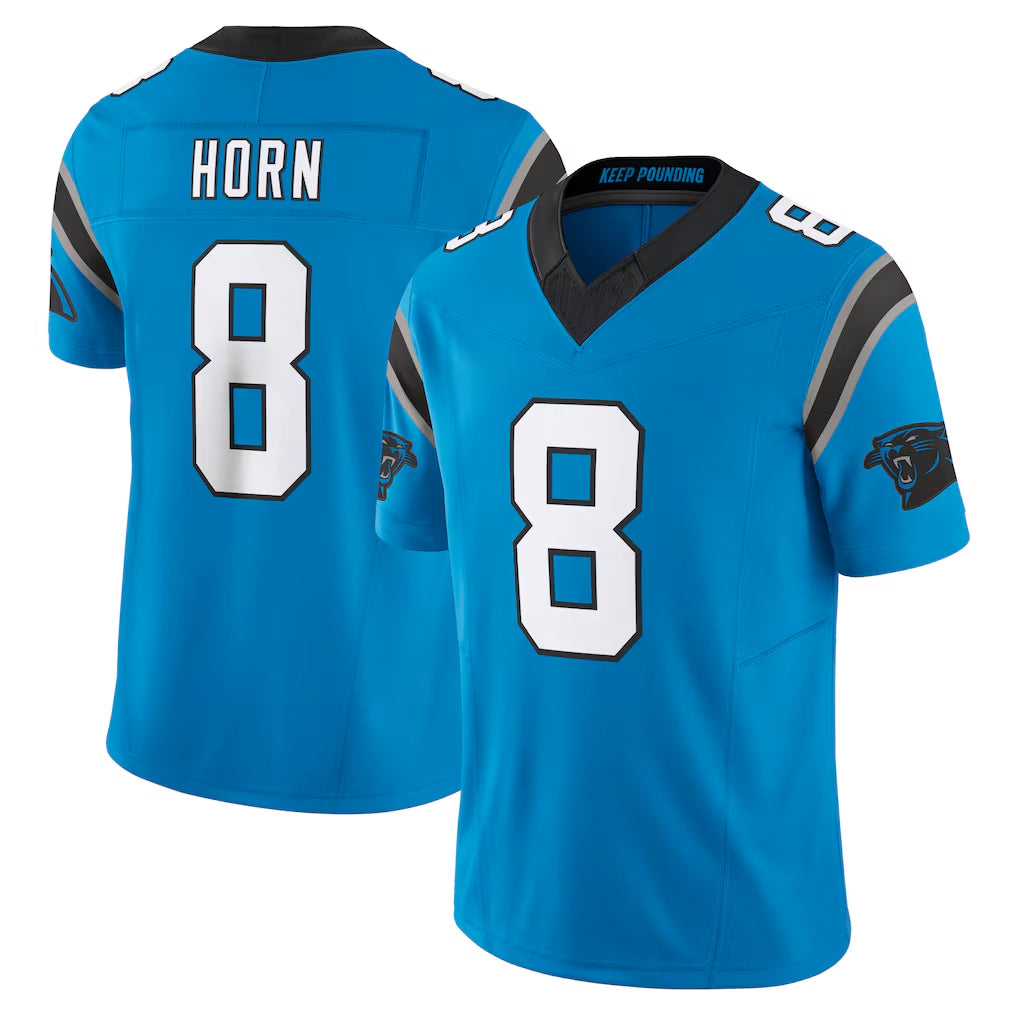 C.Panthers #8 Jaycee Horn Player Blue Vapor F.U.S.E. Limited Home Game Gdoa Stitched Jerseys
