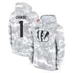 C.Bengals #1 Ja'Marr Chase Player Arctic Camo Salute to Service Pullover Hoodie Limited Gdoa Stitched Jerseys