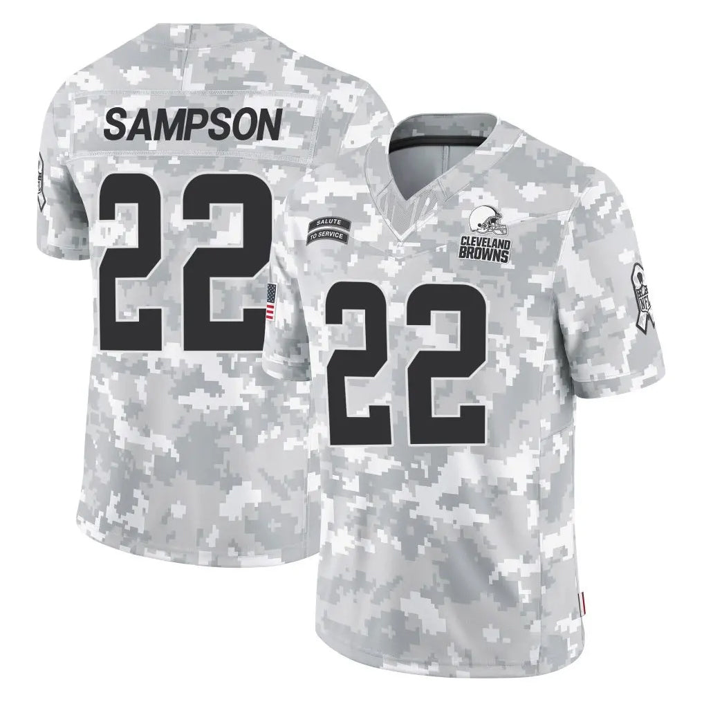 C.Browns #22 Dylan Sampson Player Arctic Camo Salute to Service Limited Home Game Gdoa Stitched Jerseys