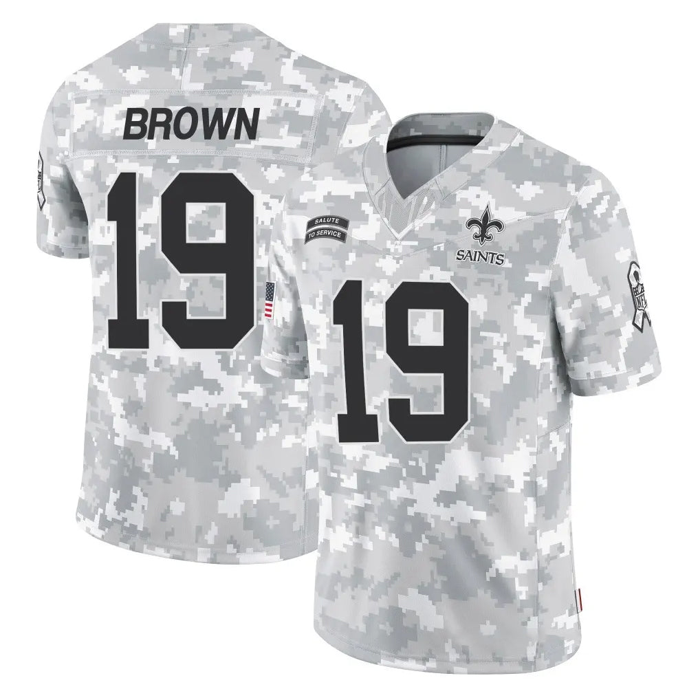 NO.Saints #19 Barion Brown Player Arctic Camo Salute To Service Limited Game Gdoa Stitched Jerseys