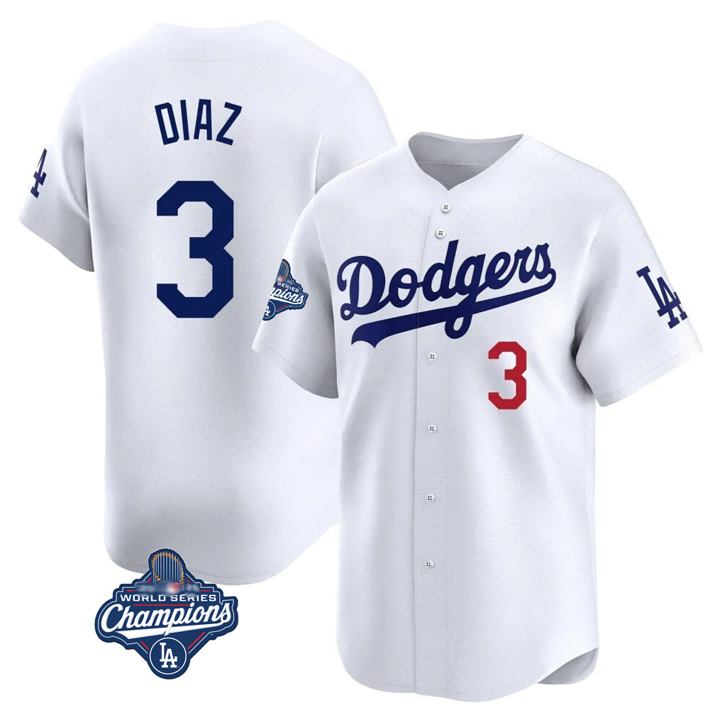 LA.Dodgers #3 Edwin D¨ªaz Player White World Series Meet Limited Home Fdoa Stitched Jerseys