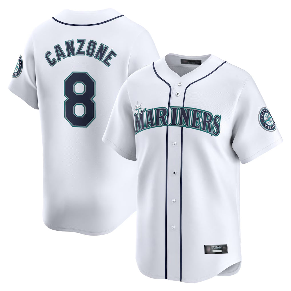S.Mariners #8 Dominic Canzone Player White Home Limited Fdoa Stitched Jerseys