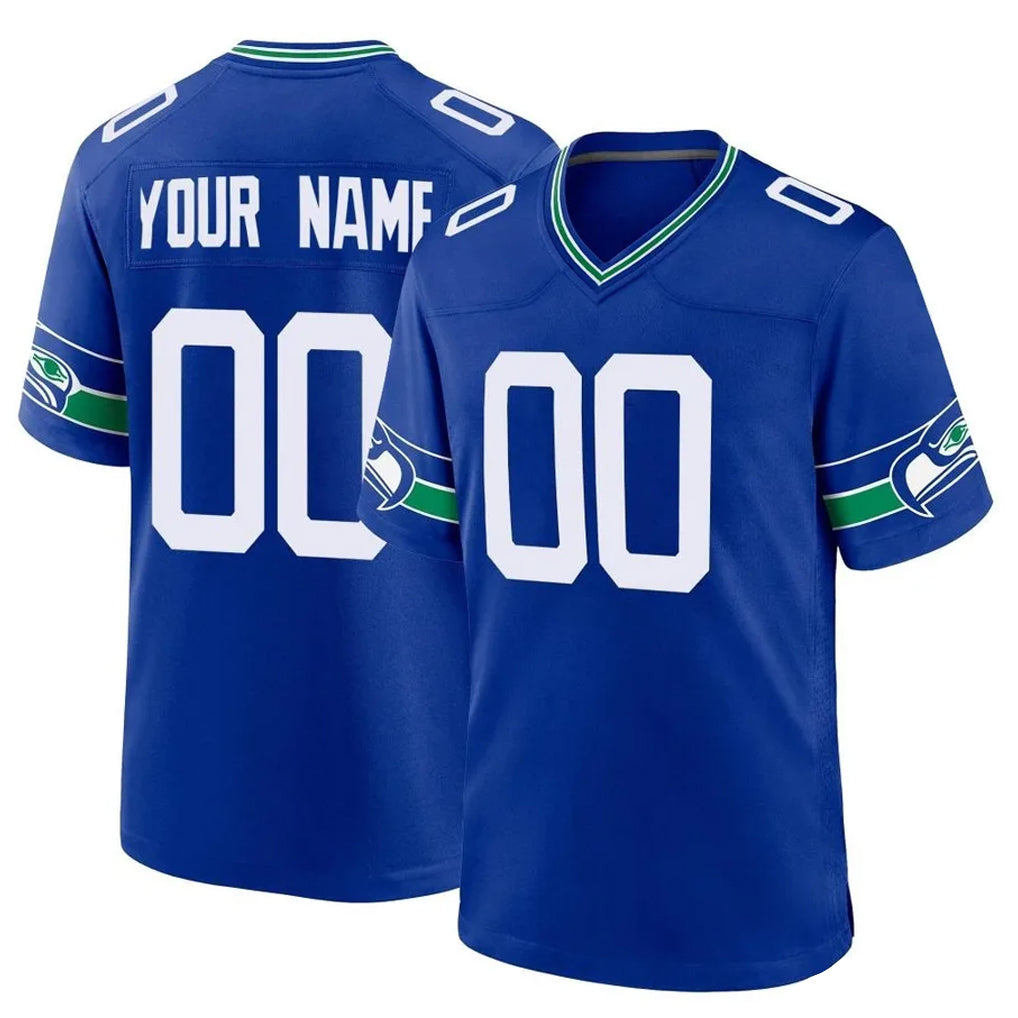 Custom S.Seahawks Royal Throwback Home Game Any Name & Numbers Gdoa Stitched Jerseys
