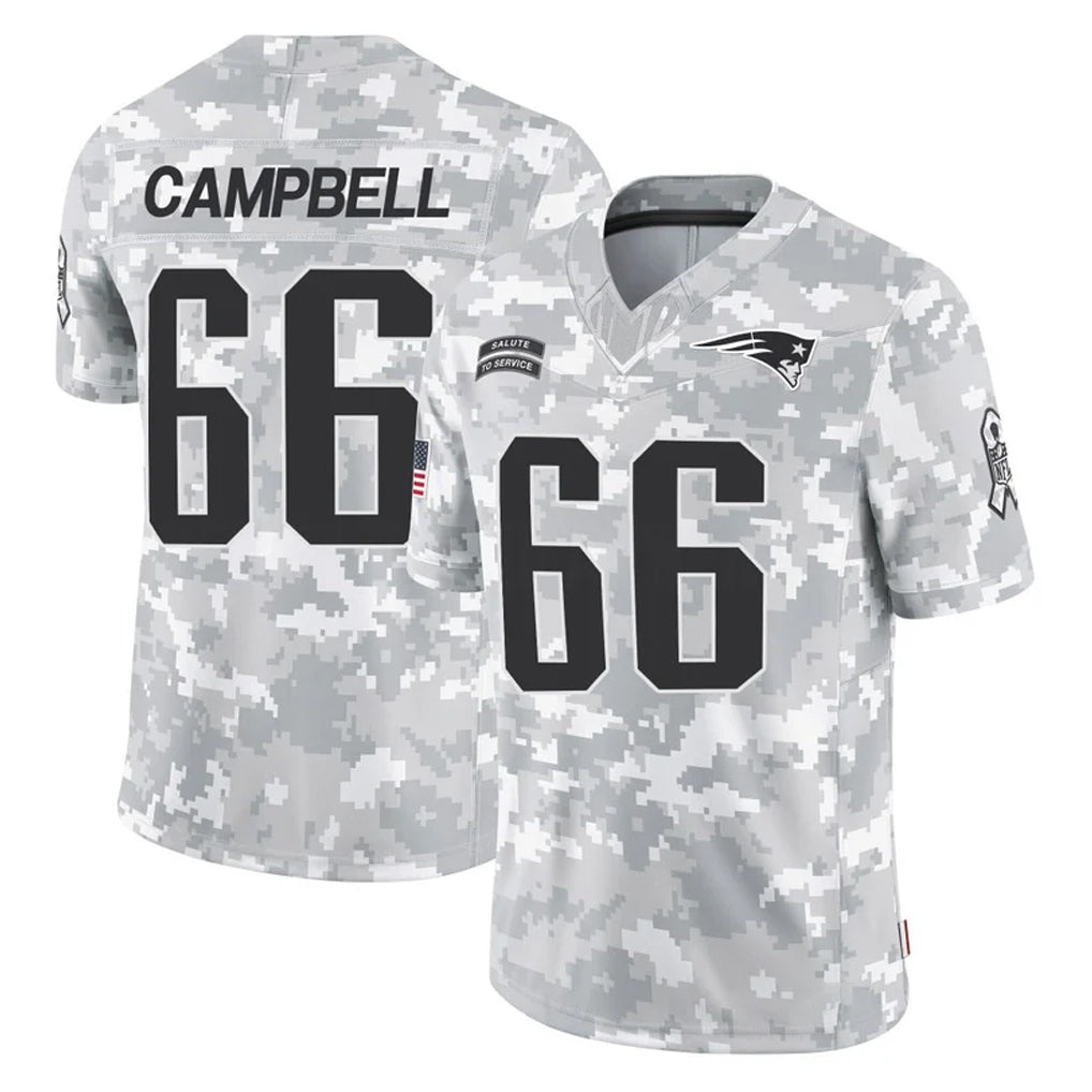 NE.Patriots #66 Will Campbell Player Arctic Camo Salute To Service Limited Game Gdoa Stitched Jerseys