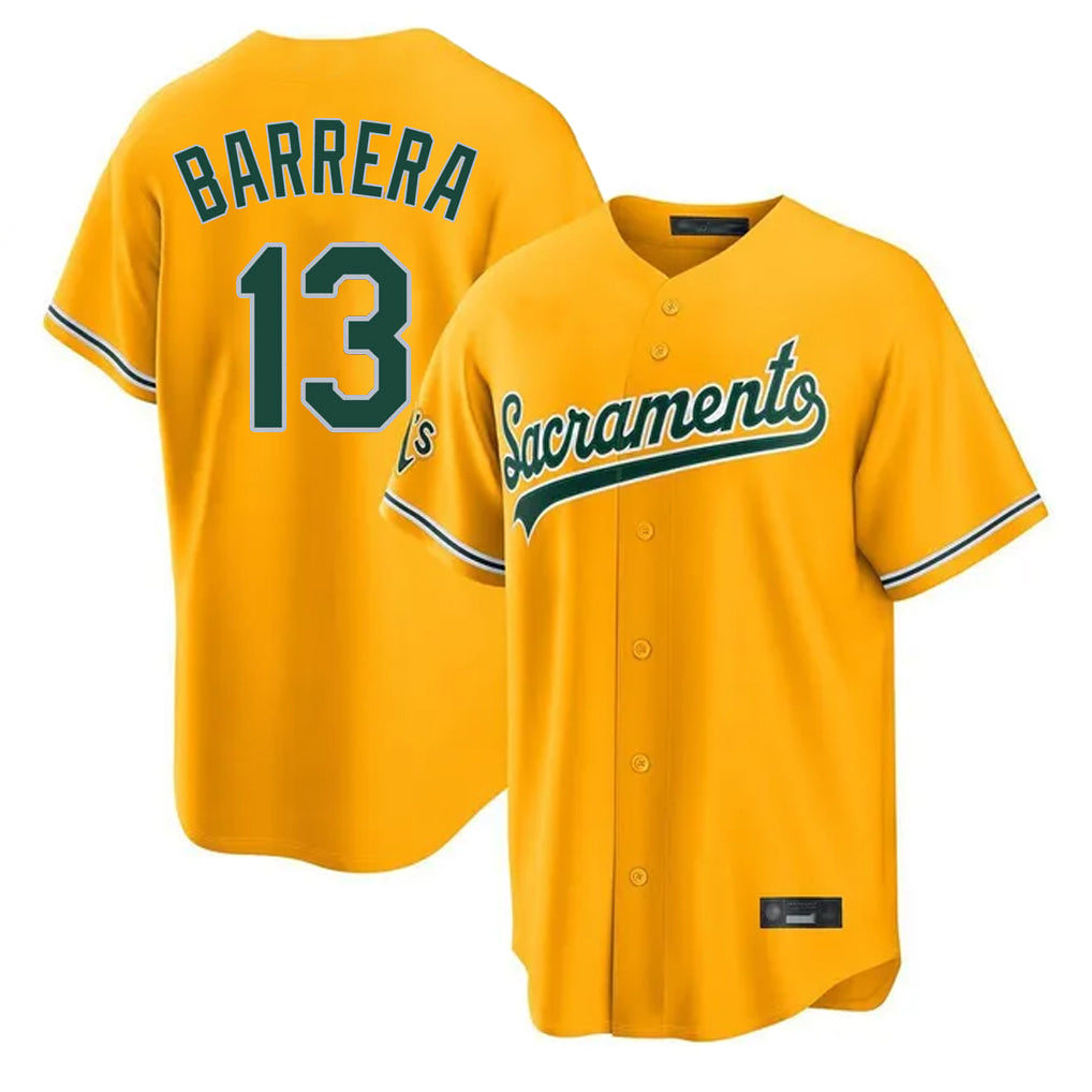 Athletics #13 Luis Barrera Player Gold Home Game Gdoa Stitched Jerseys