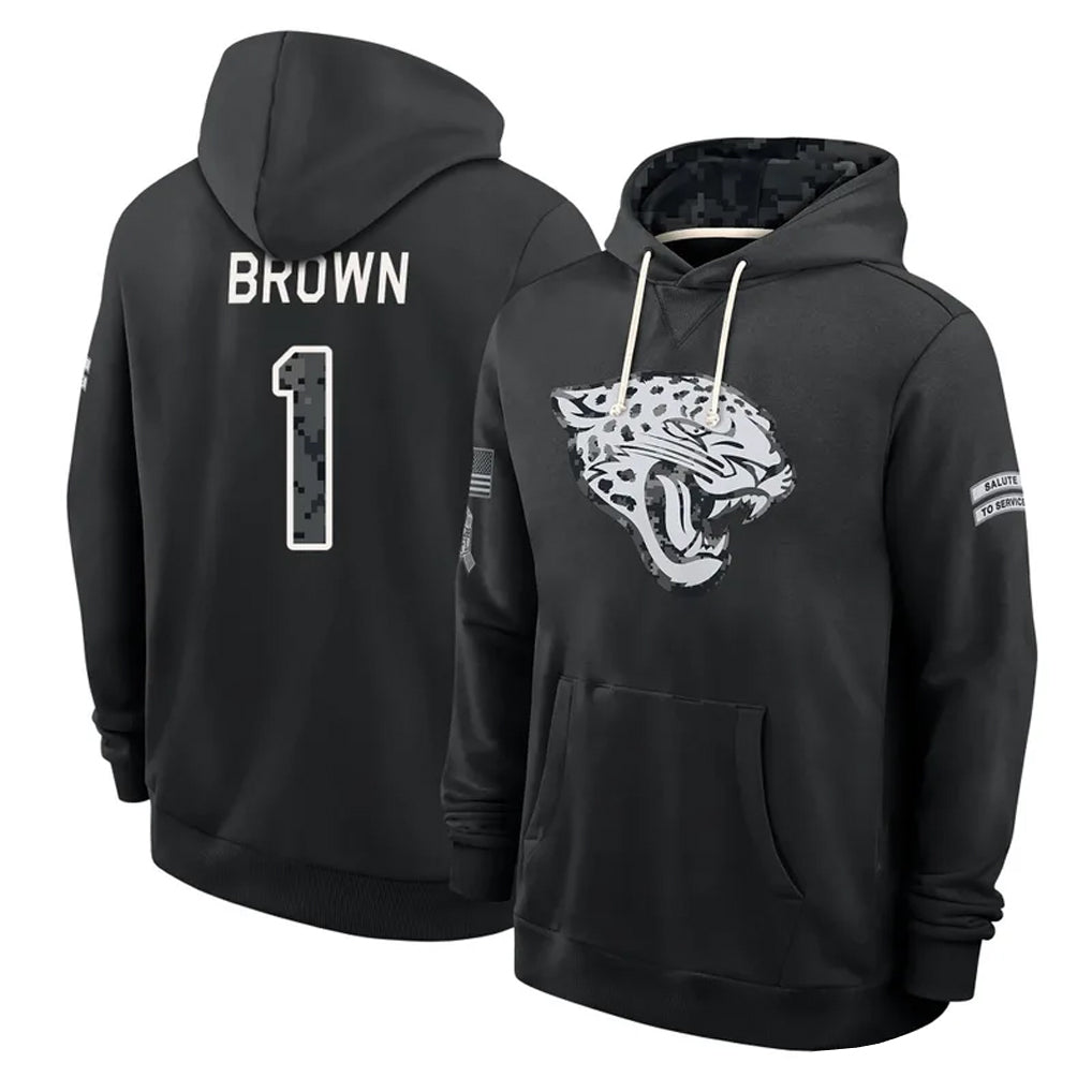 J.Jaguars #1 Montaric Brown Player 2026 Black Logo Pullover Hoodies Limited Game Gdoa Stitched Jerseys
