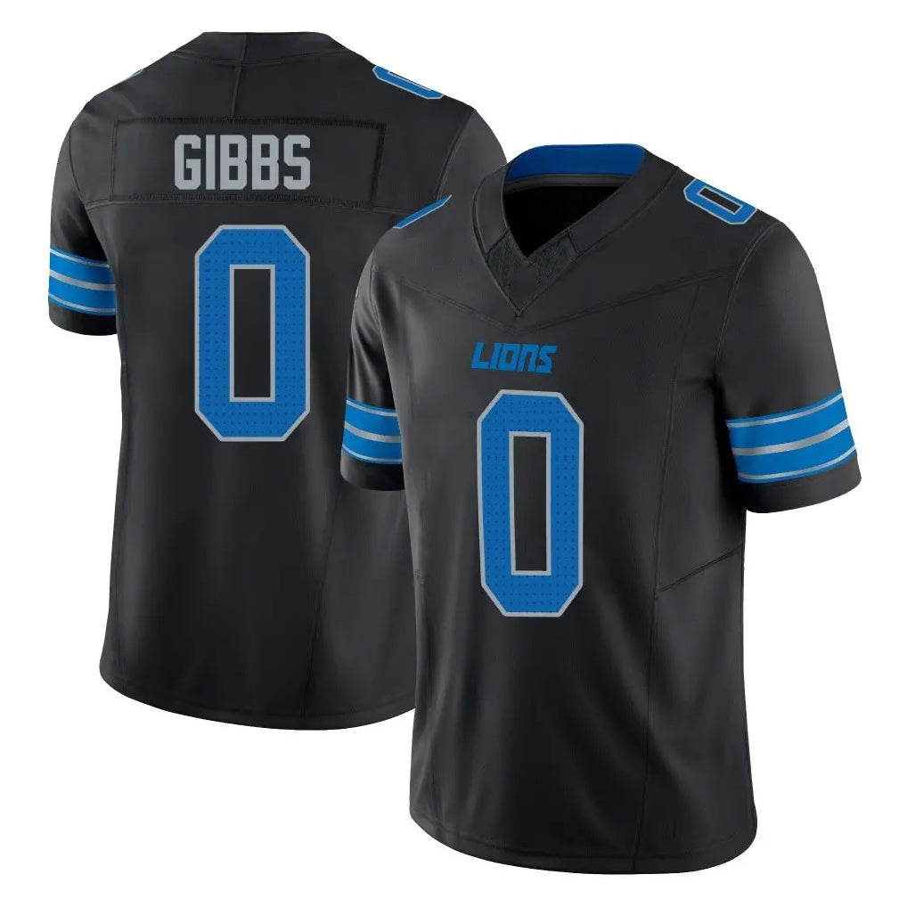 D.Lions #0 Jahmyr Gibbs Player Black Alternate Vapor F.U.S.E. Limited Home Game Gdoa Stitched Jerseys