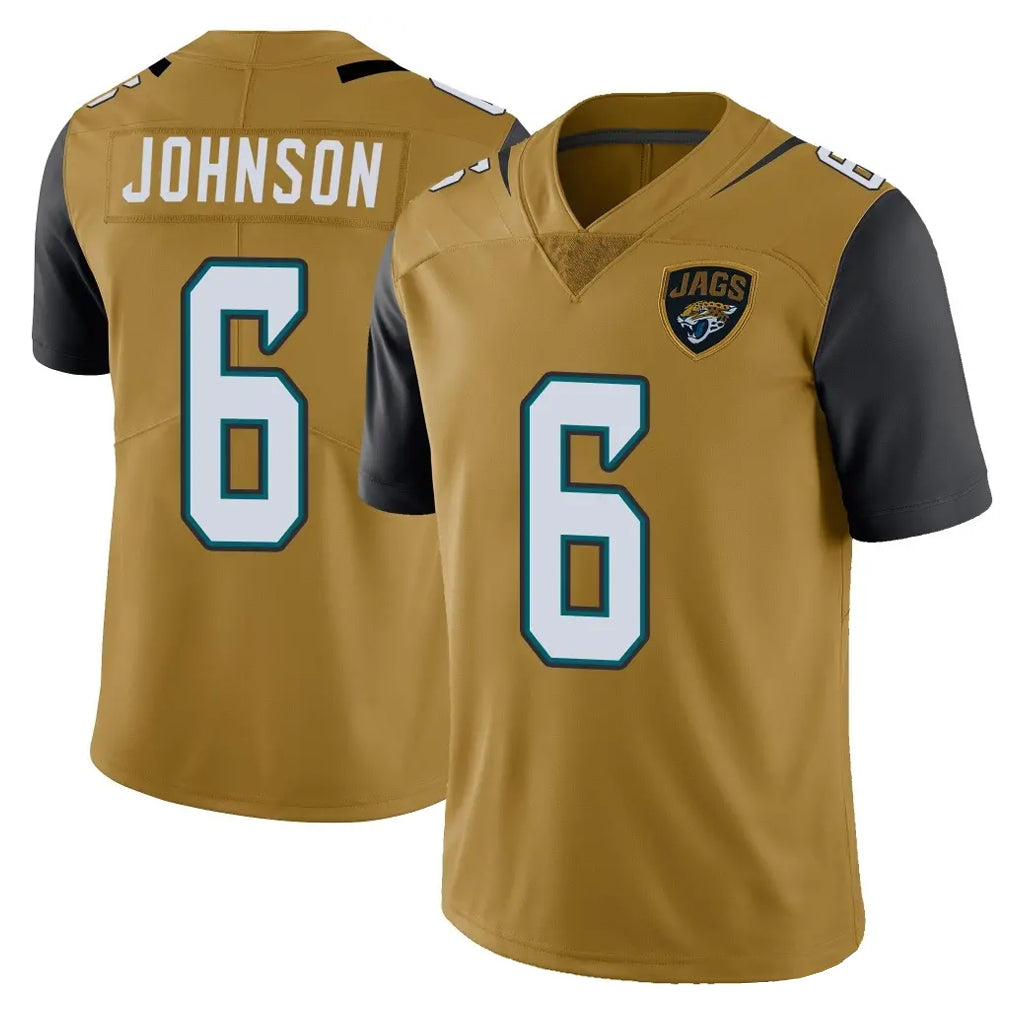 J.Jaguars #6 Antonio Johnson Player Gold Vapor Limited Home Game Gdoa Stitched Jerseys