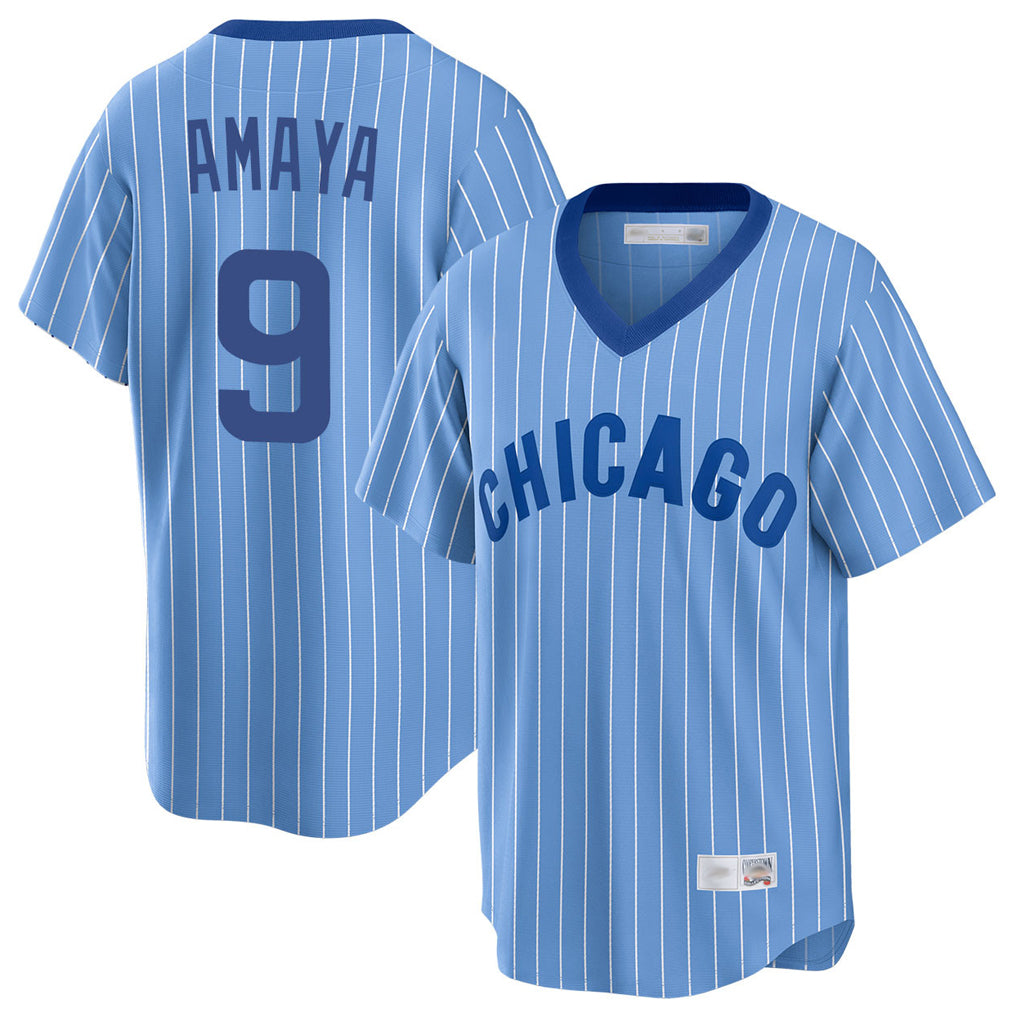 C.Cubs #9 Miguel Amaya Player Blue T-shirt Cooperstown Collection Limited Gdoa Stitched Jerseys