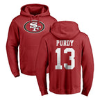 SF.49ers #13 Brock Purdy Player Red LOGO Pullover Hoodies Home Game Gdoa Stitched Jerseys