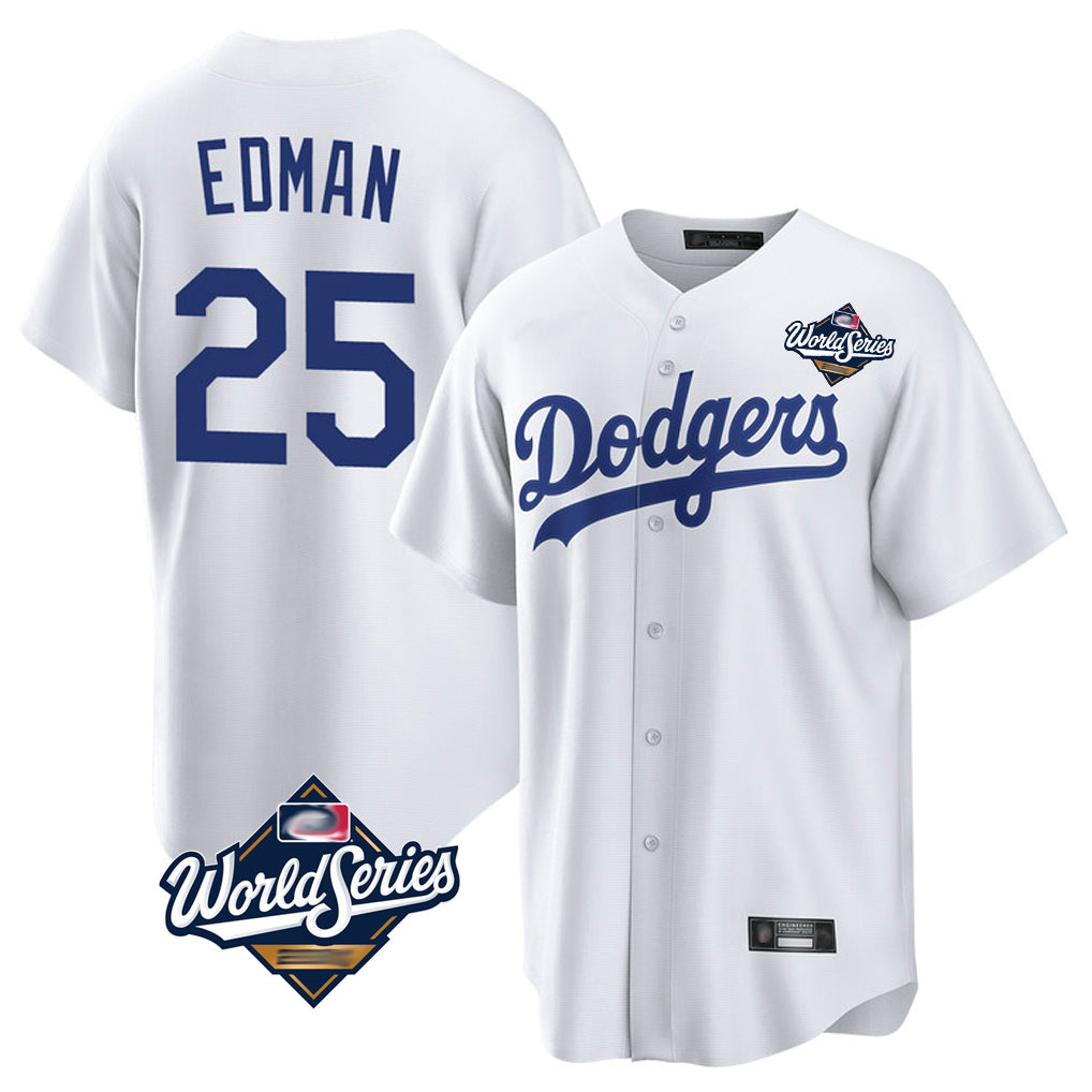 LA.Dodgers #25 Tommy Edman Player White World Series Game Home Fdoa Stitched Jerseys