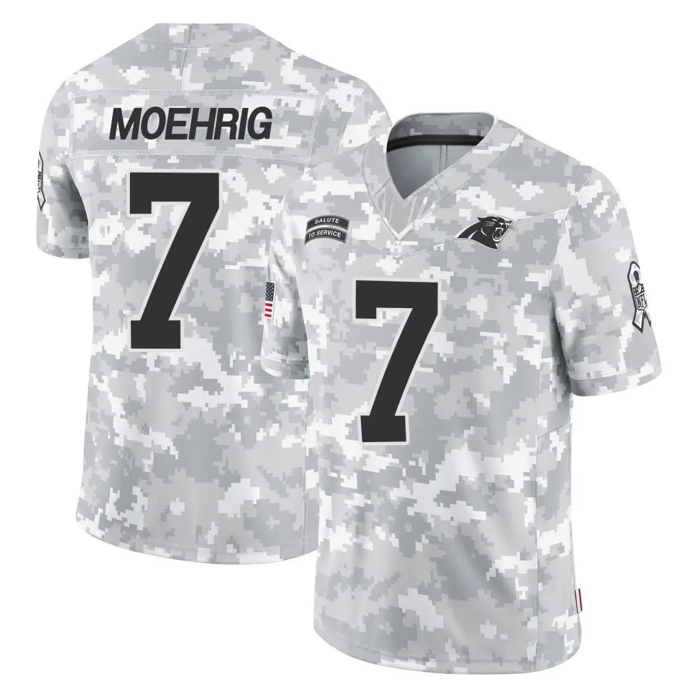 C.Panthers #7 Tre'von Moehrig Player Arctic Camo Salute to Service Limited Game Gdoa Stitched Jerseys