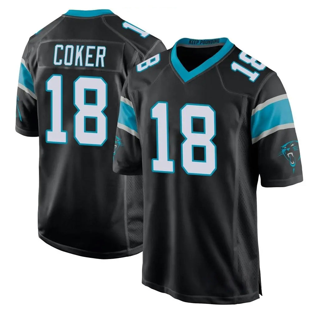 C.Panthers #18 Jalen Coker Player Black Game Gdoa Stitched Jerseys