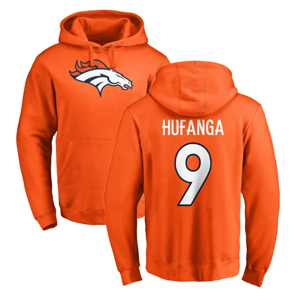 D.Broncos #9 Talanoa Hufanga Player Orange Pullover Hoodie Limited Gdoa Stitched Jerseys