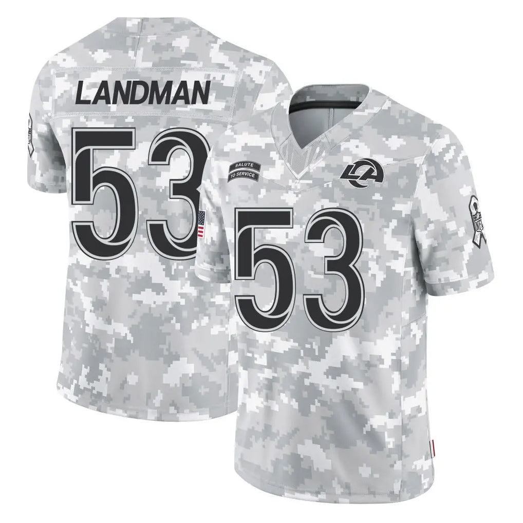 LA.Rams #53 Nate Landman Player Arctic Camo Salute To Service Limited Game Gdoa Stitched Jerseys