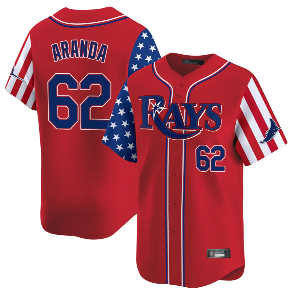 T.Bay Rays #62 Jonathan Aranda Player Red 2025 Independence Day Vapor Premier Limited Fdoa Stitched Jerseys