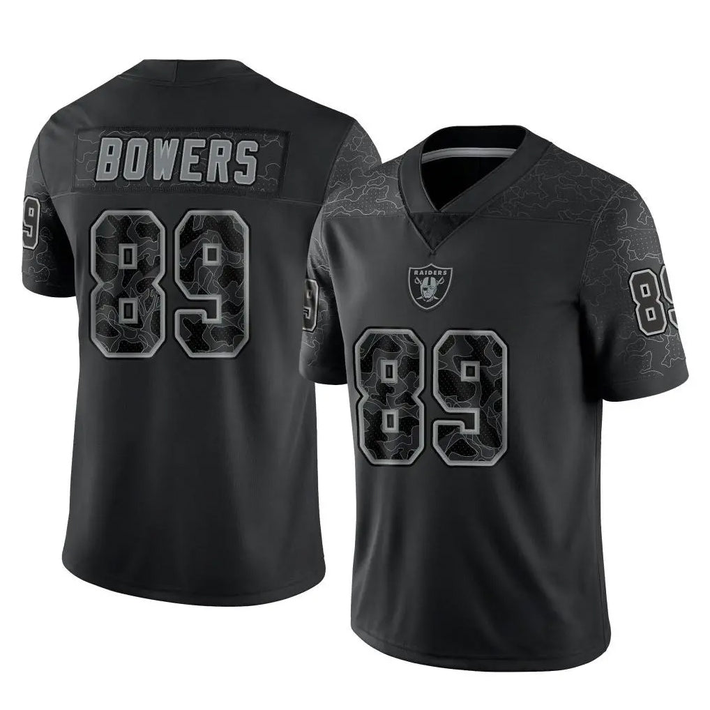 LV.Raiders #89 Brock Bowers Player Black Reflective Limited Game Gdoa Stitched Jerseys