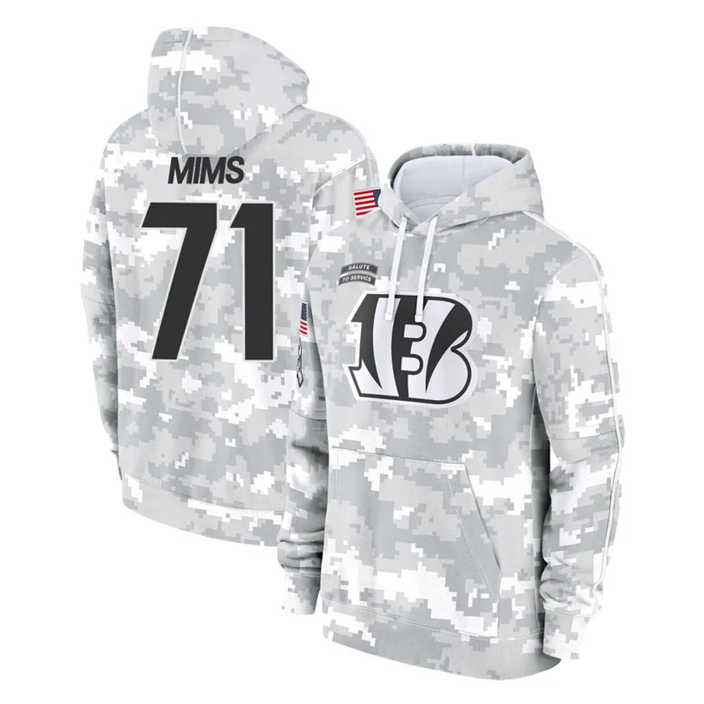 C.Bengals #71 Amarius Mims Player Arctic Camo Salute to Service Pullover Hoodie Limited Gdoa Stitched Jerseys