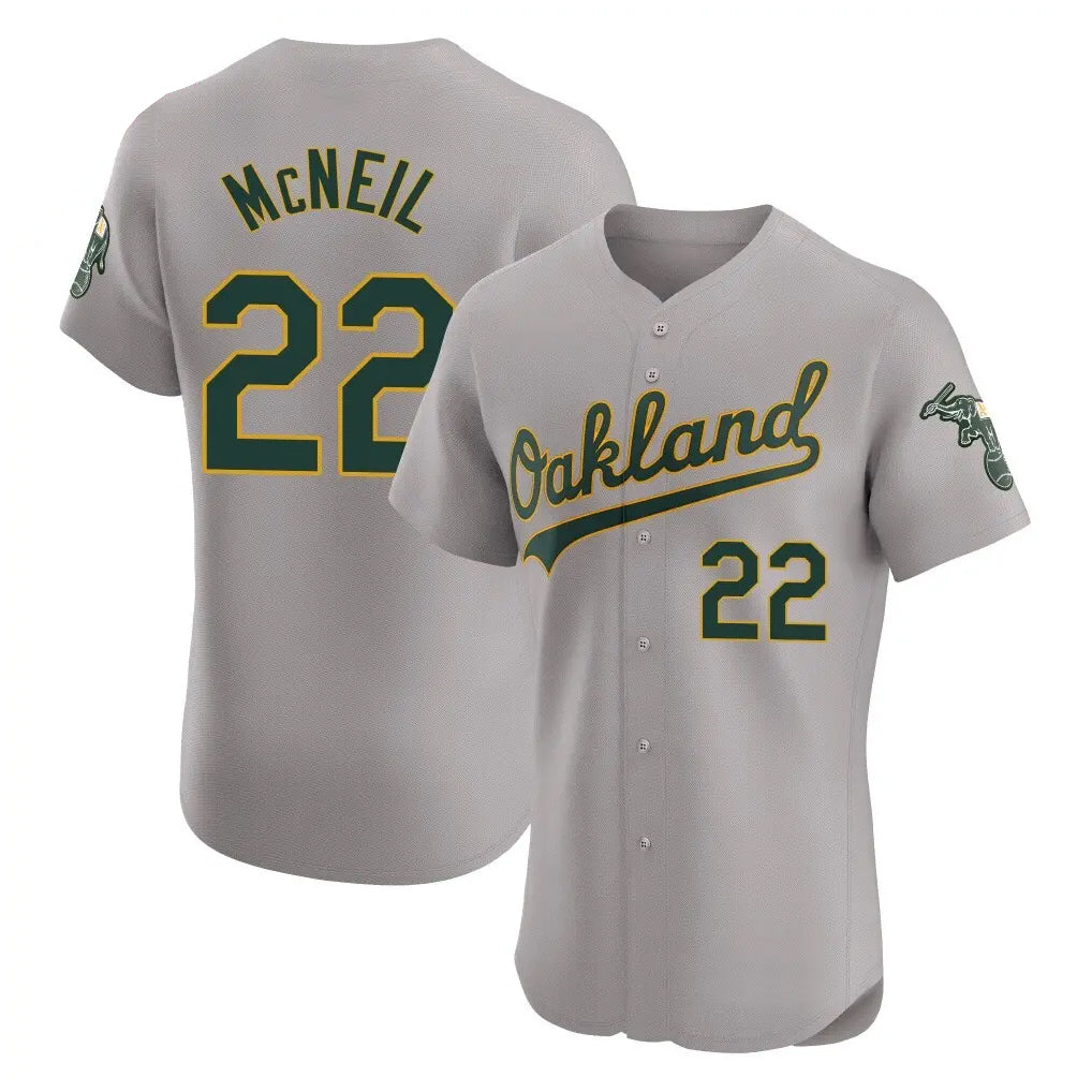 Athletics #22 Jeff McNeil Player Gray Road Limited Elite Home Game Gdoa Stitched Jerseys