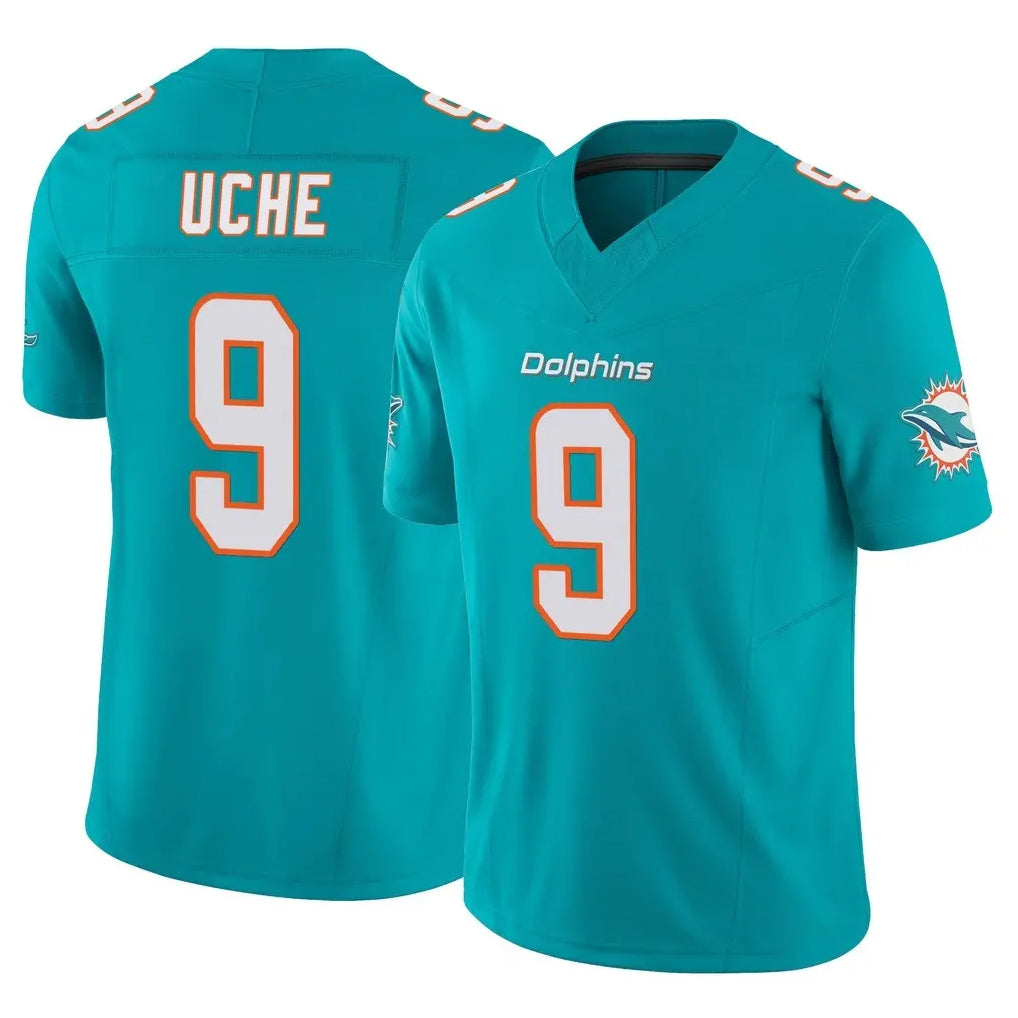 M.Dolphins #9 Joshua Uche Player Aqua Limited Vapor F.U.S.E. Home Game Gdoa Stitched Jerseys