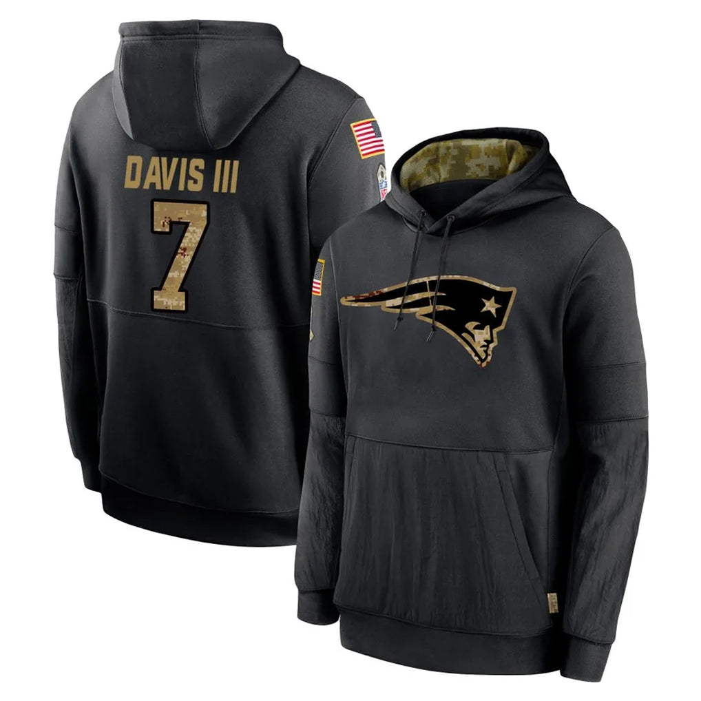 NE.Patriots #7 Carlton Davis III Player Black Salute to Service Hoodies Limited Game Gdoa Stitched Jerseys