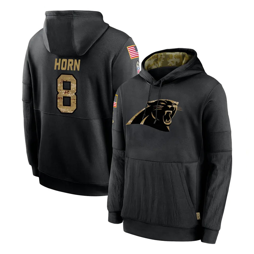 C.Panthers #8 Jaycee Horn Player Black Salute to Service Pullover Hoodies Limited Game Gdoa Stitched Jerseys