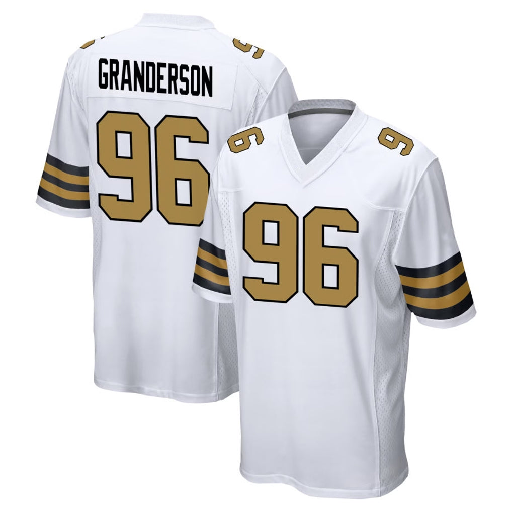 NO.Saints #96 Carl Granderson Player White Alternate Home Game Gdoa Stitched Jerseys