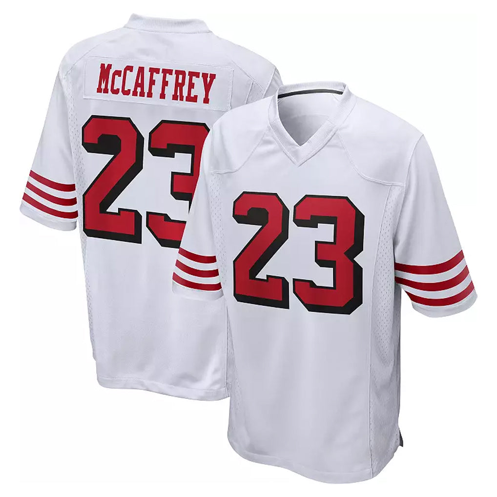 SF.49ers #23 Christian McCaffrey Player White Limited Home Game Gdoa Stitched Jerseys