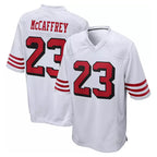 SF.49ers #23 Christian McCaffrey Player White Limited Home Game Gdoa Stitched Jerseys