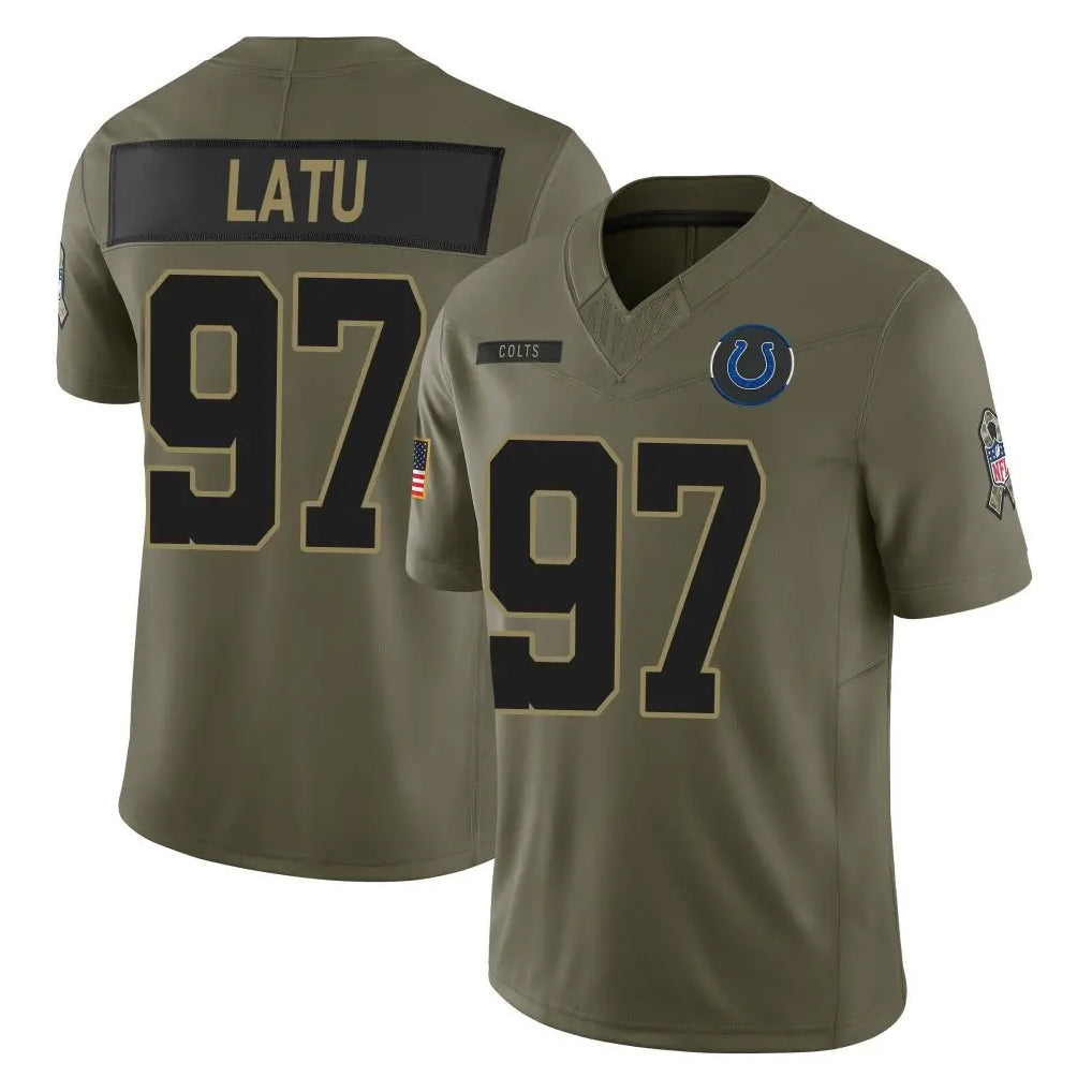 IN.Colts #97 Laiatu Latu Player Olive 2025 Salute To Service Limited Game Gdoa Stitched Jerseys
