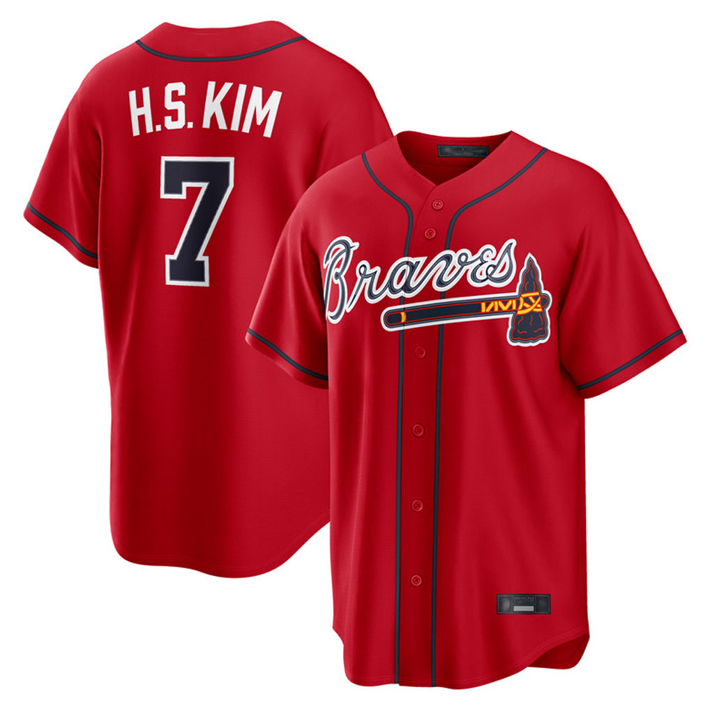 A.Braves #7 Ha-Seong Kim Player Red Home Game Gdoa Stitched Jerseys