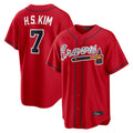 A.Braves #7 Ha-Seong Kim Player Red Home Game Gdoa Stitched Jerseys