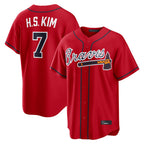 A.Braves #7 Ha-Seong Kim Player Red Home Game Gdoa Stitched Jerseys