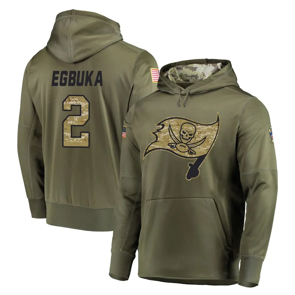 TB.Buccaneers #2 Emeka Egbuka Player Olive Salute to Service Pullover Hoodie Home Game Gdoa Stitched Jerseys