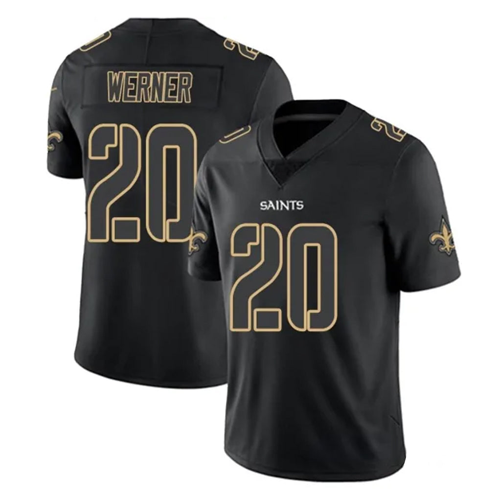 NO.Saints #20 Pete Werner Player Black Impact Limited Home Game Gdoa Stitched Jerseys