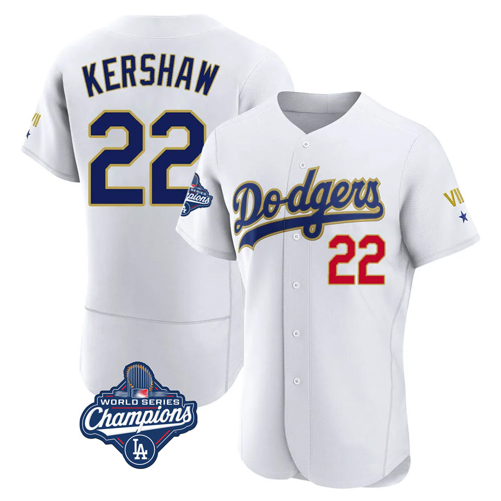 LA.Dodgers #22 Clayton Kershaw Player Gold White World Series Meet 2026 Collection Stadium Limited Elite Fdoa Stitched Jerseys