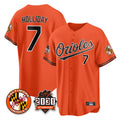 B.Orioles #7 Jackson Holliday Player Orange 30th Anniversary of 2131 Home Game Gdoa Stitched Jerseys