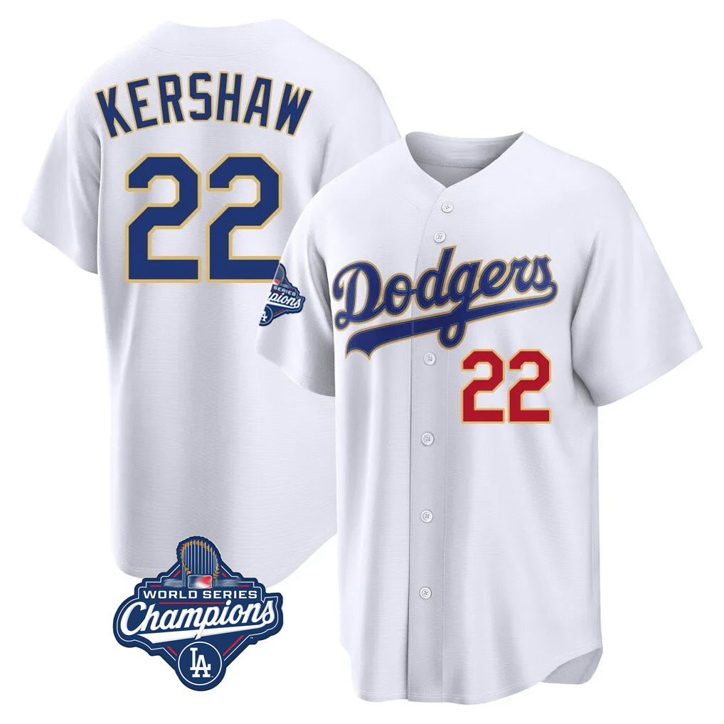 LA.Dodgers #22 Clayton Kershaw Player Gold White World Series Meet 2026 Collection Stadium Limited Fdoa Stitched Jerseys
