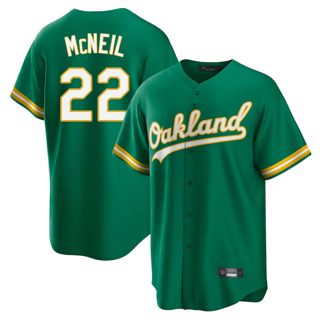 Athletics #22 Jeff McNeil Player Kelly Green Home Game Gdoa Stitched Jerseys