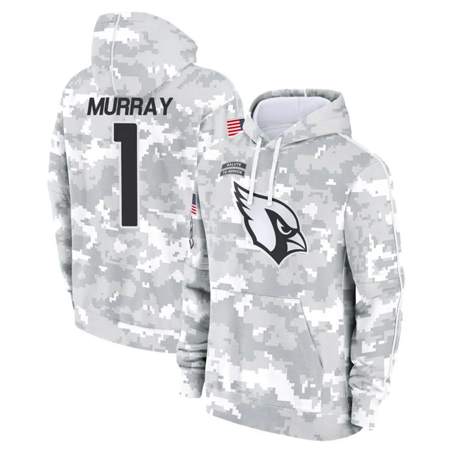 A.Cardinals #1 Kyler Murray Player Camo Salute to Service Hoodies Gdoa Stitched Jerseys
