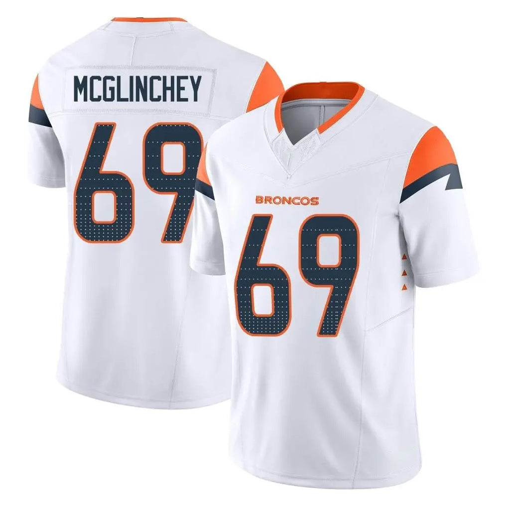 D.Broncos #69 Mike McGlinchey Player White Limited Vapor F.U.S.E. Home Game Gdoa Stitched Jerseys