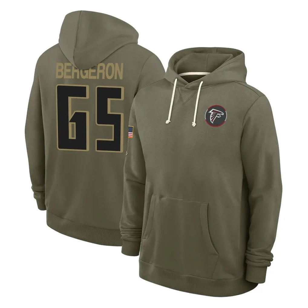 A.Falcons #65 Matthew Bergeron Player Olive 2025 Salute to Service Hoodies Gdoa Stitched Jerseys