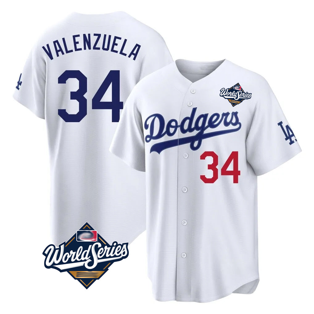 LA.Dodgers #34 Fernando Valenzuela Player White World Series Home Game Fdoa Stitched Jerseys